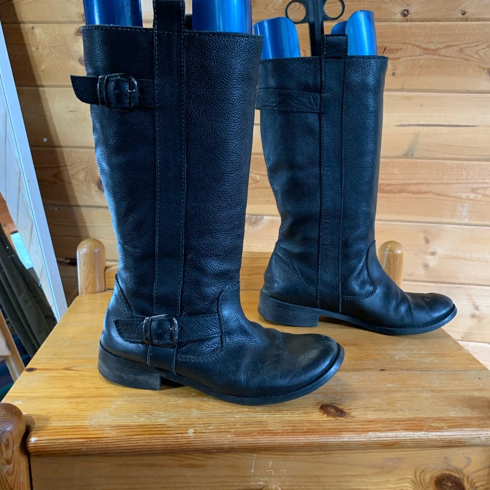 Leather Black Moto High Boots Buckle Lined Women Size 6.5 MIA